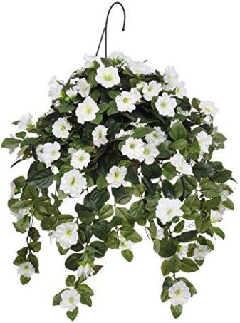 House Of Silk Flowers 人工ホワイトペチュニア 水の中のヒヤシンスハンギングバスケット ホワイトウォーターヒヤシンス