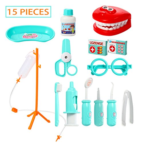 image for ThinkMax Play Doctor Set, 15 Pieces Pretend Play Dentist Medical Kit f