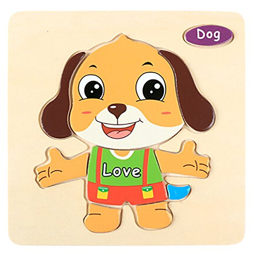 Kids Puzzles Toys, Wooden Animals Fancy Education Learning Intelligence Toys (Dog)