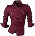 jeansian Men's Slim Long Sleeves Casual Button Down Dress Shirt 8371 WineRed L