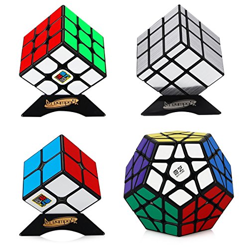 Dreampark Speed Cube Bundle [4 Pack] 2x2 3x3 Megaminx Mirror Magic Cube Puzzle Collection - Christmas Gift Toys for Kids and Adults (Black)