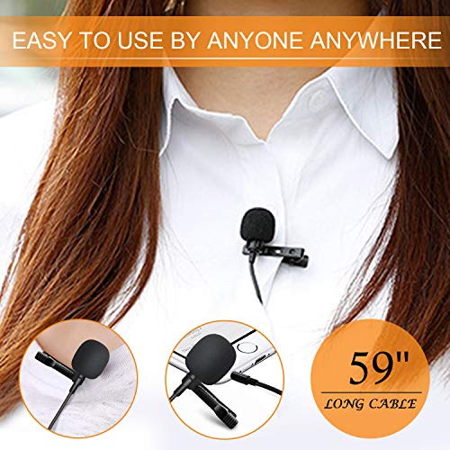 Lavalier Lapel Microphone for iPhone Android Smartphone, Omnidirectional Condenser Mic for DSLR Camcorder Laptops, Recording Mic for YouTube,Interview,Video,Vlogging