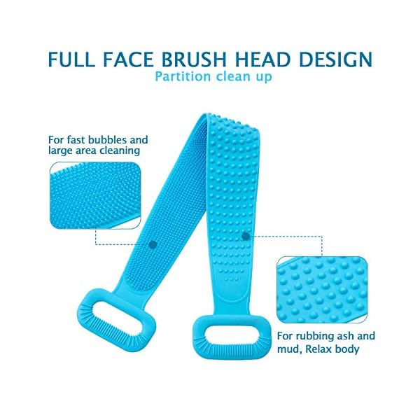 Extra Long Silicone Back Scrubber for Use In Shower, Dual-Sided Body Bath Brush for Exfoliating, Men/Women Deep Clean…