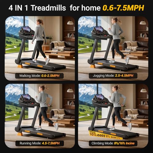 Folding Treadmill with 16% Incline, 4-in-1 Foldable Treadmill 12KM/H for Home, 3HP Running Jogging Machine, 180KG Capacity Quiet Electric Machine for Office Gym, 3 Screen LED Display & 12 Programs
