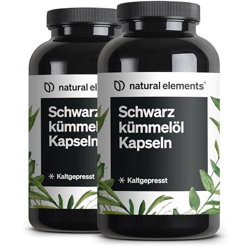natural elements Schwarzkümmelöl (original Nigella sativa) (2er Set) – 2x 400 Kapseln im 6-Monats-Vorrat – 1.000mg echtes Schwarzkümmelöl/Tag – kaltge