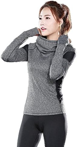 LUQHUQ Women's Lightweight Yoga High collar Hoodie Jackets with Thumb Holes?Windproof sports Clothing(S,gray)