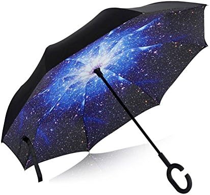 Double Layer Inverted Umbrella Cars Reverse Umbrella, Lotus Umbrella Windproof UV Protection Big Straight Umbrella for Car Rain Outdoor With C-Shaped Handle and Carrying Bag