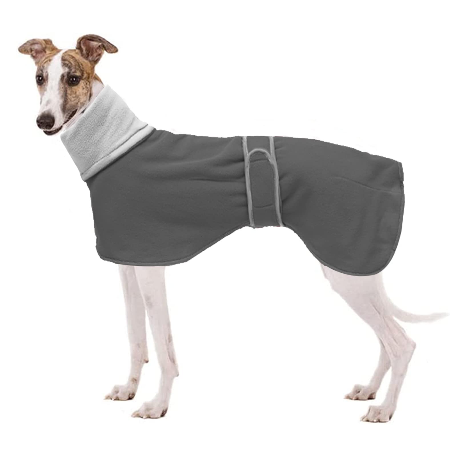 Geyecete Greyhound Cosy Fleece Jumper, Dog Winter Coat with Warm Fleece Lining, Whippet Winter Coat, Adjustable Bands for Whippet Lurcher Salukis - Gray - XXXL