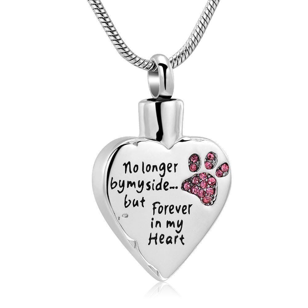 QGJNSGC Pet Cremation Jewellery Stainess Steel Heart Urn Necklace for Ashes Keepsake Ashes Necklace Dog Cat Paw Memorial Urn Pendant for Women Men