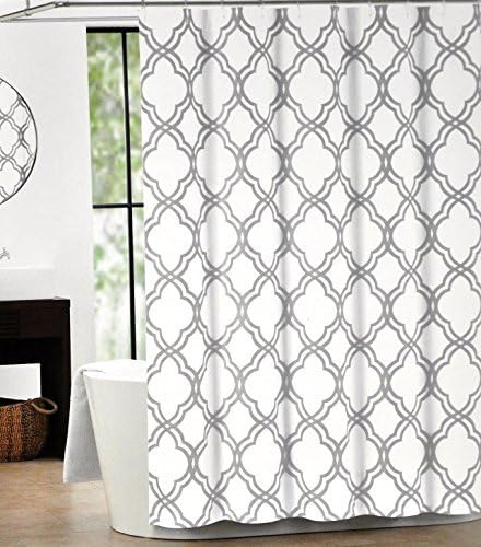 Max Studio Home Cotton Shower Curtain Moroccan Tile Quatrefoil Gray and White Lattice