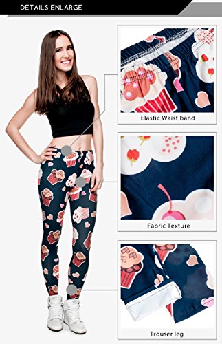Ndoobiy Women's Printed Leggings Full-Length Plus Size Yoga Workout Leggings Pants Soft Capri L1(Cupcake PS)
