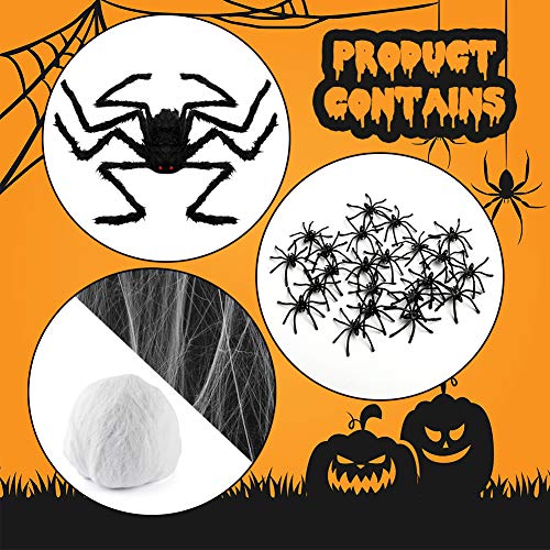 3 otters Halloween Hairy Spiders Set, 49inch Halloween Spider for Halloween Outside Decorations, with 50PCS Little Spiders