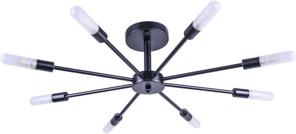 OYI 8 Light Sputnik Chandelier Semi Flush Mount Ceiling Light Modern Pendant Lighting Fixtures Kitchen Hallway Bathroom Bedroom Dining Room Black: Home Improvement