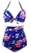 COCOSHIP Retro 50s Blue Red Floral Halter High Waist Bikini Carnival Swimsuit Bathing Suit XXXXL(US16)