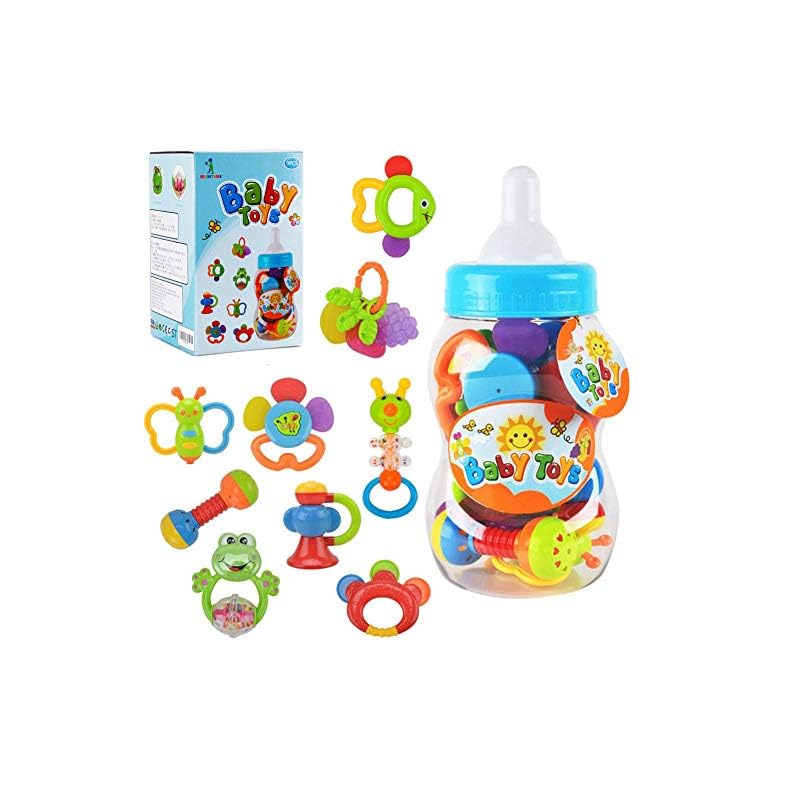 WISHTIME 11PCS Baby rattles teethers for Newborn Toys, Gifts for Infants with Hand Development Rattle Toys and Giant…