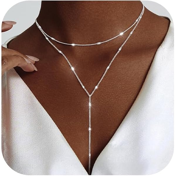 Amazon.com: Zehope Layered Y Necklace Silver Sparkly