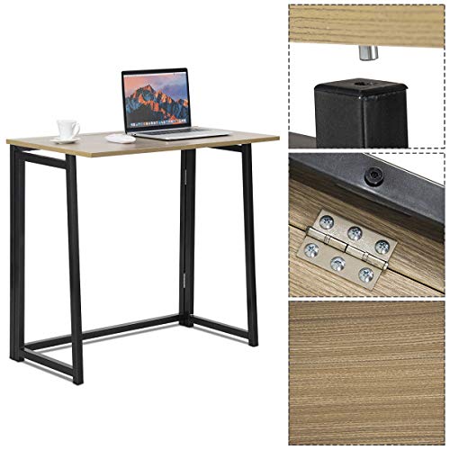 Tangkula Folding Desk No Assembly Required, Foldable Computer Desk For