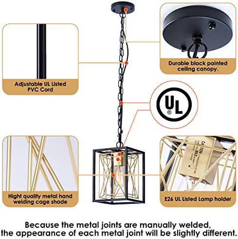 Pendant Lighting, UL Listed Cage Kitchen Light Fixtures Industrial Farmhouse Chandelier Black Gold Metal Hanging Lights E26 Modern Ceiling Light for Kitchen Island Entryway Dining Room Bedroom Foyer 3 51ffapIIFGL. AC