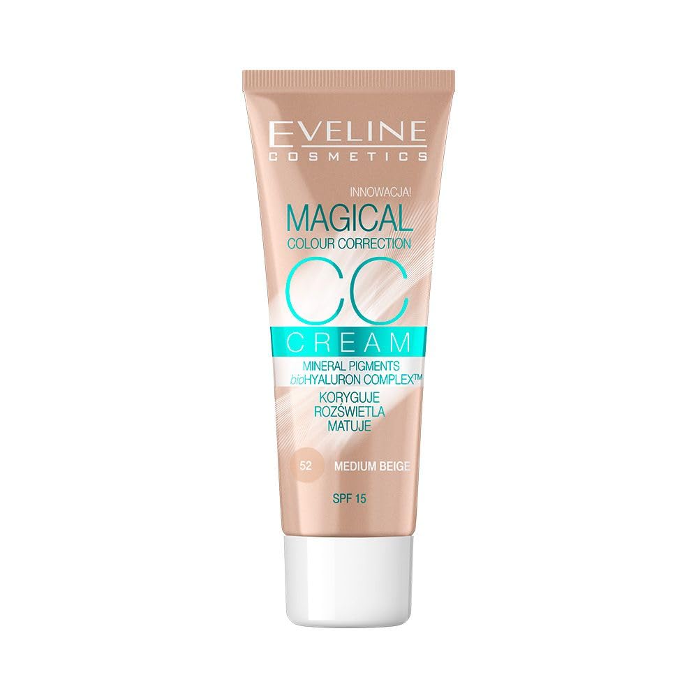 Eveline Cosmetics Magical Colour Correction CC Multi-Functional Foundation - Shade 52 Medium Beige, Vegan, 30ml