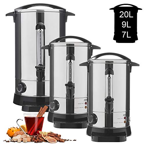 Arebos Glühweinkocher 950 W | HeiÃgetränkespender | 6,8 L | mit Auffangschale, Auslasshahn, Thermostat und Ãberhitzungsschutz | Temperatureinstellung von 30-110°C