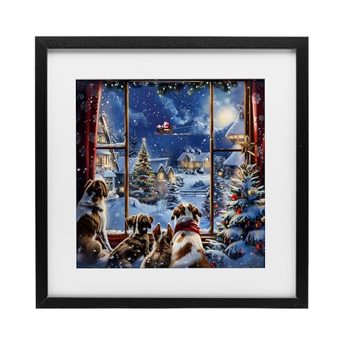 Stupell Industries 'Dogs Watching Santa on Christmas', Framed Print Under Glass…