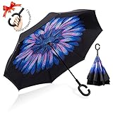 ZOMAKE Inverted Umbrella, Double Layer Reverse Umbrella Large Inside Out Umbrella with UV Protection, Windproof Upside Down Umbrellas for Women with C-Shaped Handle