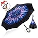 ZOMAKE Double Layer Inverted Umbrella Cars Reverse Umbrella, UV Protection Windproof Large Straight Umbrella for Car Rain Outdoor With C-Shaped Handle(Blue Flower)