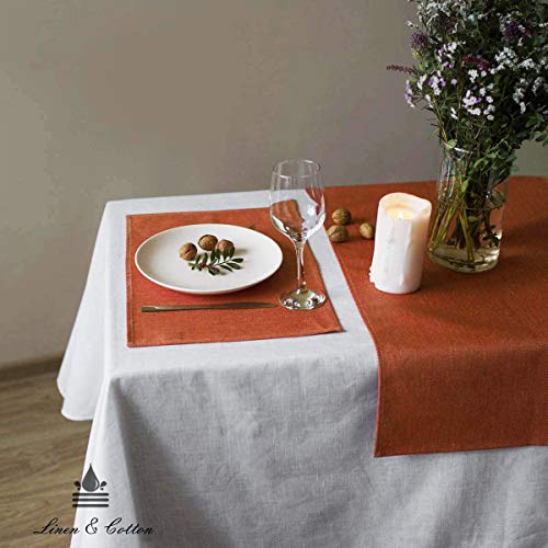 Linen & Cotton Tischläufer Stoff Wasserdicht Fleckschutz Pflegeleicht Pietro - 100% Leinen, Coral Rosa (47 x 250 cm) Läufer Tisch Decke Gartentisch Biertisch für Garten Outdoor Restaurant – Bild 3