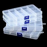 Mantain 4 Pcs 15 Grids Clear Organizer Box Plastic Storage Container with Fixed Dividers Blue Buckle for Electronics Jewelry Beads Art DIY Crafts Small Parts Non-Adjustable Dividers