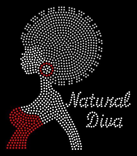 Natural Diva Afro Girl Red Earing Rhinestone Transfer