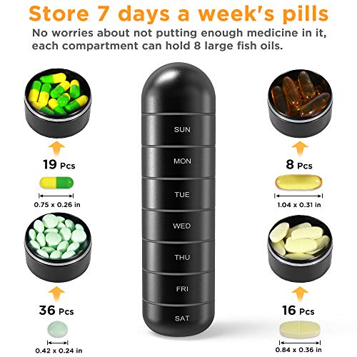Zannaki Detachable Moisture Proof Weekly Pill Organizer, Aluminum Alloy BPA Free Travel Camping 7 Day Pill Box Case Waterproof and Portable to Hold Vitamins, Fish Oil, Supplements and Medication