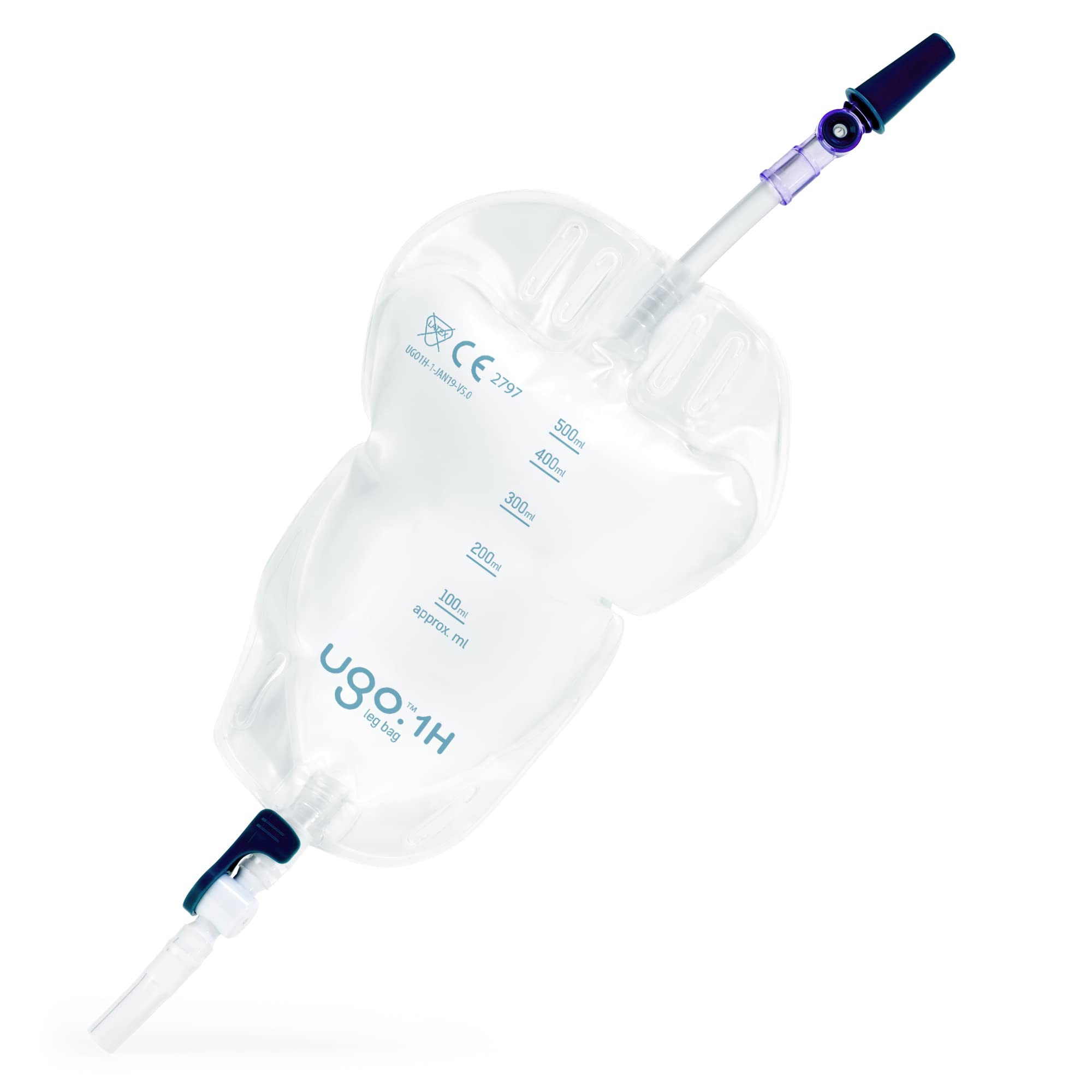 Ugo Leg Bags (x10) – Urine Drainage Bags/Catheter Leg Bags, T Tap or Lever Tap with Soft Fabric Backing and a Natural Leg-Shape Design, Leg Bag for Men and Women