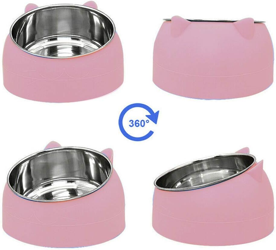 Stainless Steel pet Bowl, cat Bowl and Dog Bowl are Suitable for Cats/Dogs to Feed Food and Water, Long-Lasting Preservation, 15° tilt to Protect The pet's Cervical Spine (Pink, 400ml) : Pet Supplies