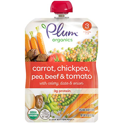 Plum Organics Baby Food Pouch | Stage 3 | Carrot, Chickpea, Pea, Beef & Tomato | 4 Ounce | 6 Pack | Organic Food Squeeze…
