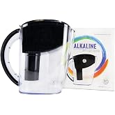 New Wave Enviro Alkaline Water Filter Pitcher, Great for Coffee &amp; Tea, BPA Free Fridge Friendly Design, 3.5 Liter Capacity with Integrated Handle, Black Color