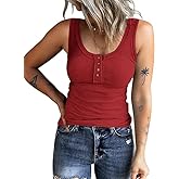 KINLONSAIR Women's Sleeveless Henley Tank Tops Ribbed V Neck Button Down T Shirts Summer Slim Fit Tee Tops