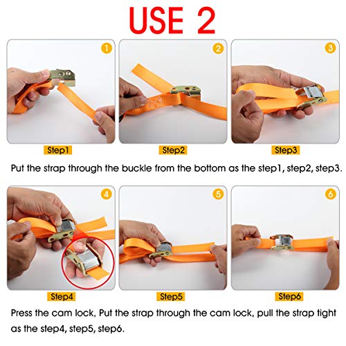 JCHL Tie-Down Cam Straps, Ratchet Tie Down Straps 1" x20' Lashing Straps Cargo Tie Down Strap Polyester Webbing Coated S-Hooks Cambuckle Metal Buckles 1000lbs Capacity Securing Straps (Pack of 4)