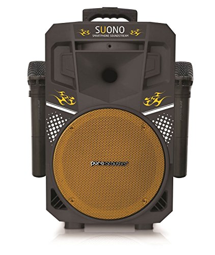 Karaoke Machine, Wireless Portable Speakers with 2 Wireless Microphones, PA Sound System (MCP-75 Suono) Yellow & Black