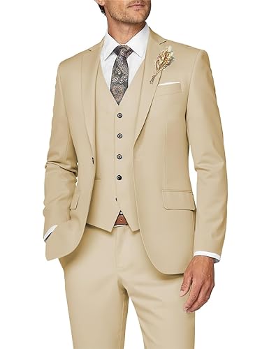 Wangyue Mens Suit Wedding Suits for Men Piece Slim Fit Champagne
