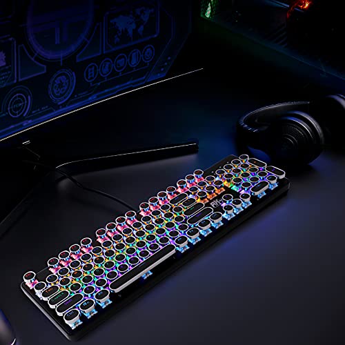 TISHLED Typewriter Style Mechanical Gaming Keyboard with Rainbow RGB