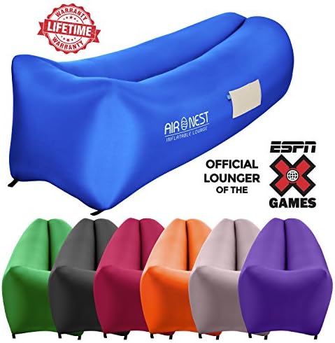 Air Nest Inflatable Hammock Lounge Bag Air Sofa Ships in USA Fast! Perfect for Indoor or Outdoor Hangout or Inflatable Lounger for Camping Picnics &amp; Music Festivals (Electric Blue)