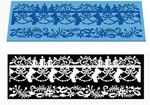 Baking Tools Christmas Pattern Lace Mold Silicone Sugar Lace Pad Fondant Cake Brim Decoration Mold Cake Embossed Decorating Mold Sugarcraft Soap Lace Mat Wedding Cake Brim Kitchenware DIY Tool Random