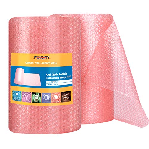 Fuxury Pink AntiStatic Bubble cushion Wrap Roll 12" Bubble cushion Wrap Roll 2 Rolls 72 Feet