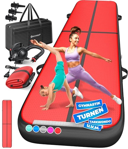 KESSER® Turnmatte Aufblasbar Airtrack Fitness-Matte Gymnastikmatte | inkl. Tragetasche & elektr. Luftpumpe | Yogamatte, Tumbling Matten, Trainingsmatt