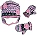 N'Ice Caps Girls Fair Isle Print Micro Fleece Hat And Mitten Set (18-36 Months, Black Fair Isle/Neon Pink)