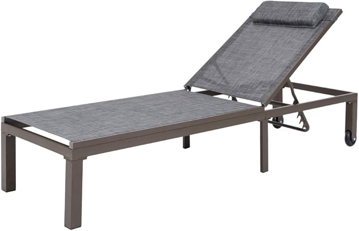 Amazon Com Crestlive Products Outdoor Adjustable Chaise Lounge Chair With Headrest And Wheels Five Position Multiangle Recliner All Weather For Patio Beach Yard Pool Kitchen Dining