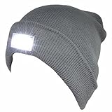 SnowCinda Unisex 5 LED Knitted Flashlight Beanie Hat/Cap for Hunting, Camping, Grilling, Auto Repair, Jogging, Walking, or Handyman Working - One Size Fits Most (Grey)