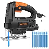 Jigsaw, Meterk 3000 SPM Jig Saw, Variable Speed 1-6 Bevel Angle 0°-45° Pure Copper Motor with 4pcs Wood Saw Blade 4pcs HSS Steel Saw Blades
