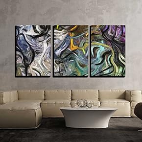 3 Piece Canvas Wall Art - Fluid Lines of Color Movement. - Modern Home Art Stretched and Framed Ready to Hang - 16"x24"x3 Panels