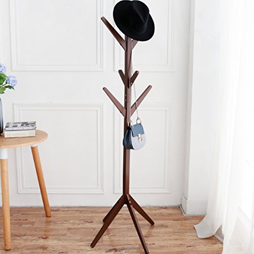 Fcoson Wooden Coat Hat Hanger Racks Free Standing 8 Hooks - Coffee